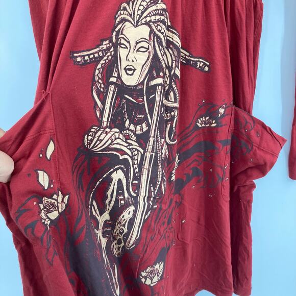 Key Closet Medusa Red Graphic Y2K Hooded V Neck Dress Large NWOT - Picture 3 of 11